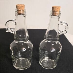 Pair of 7" Clear Glass Cruet Oil & Vinegar Bottles